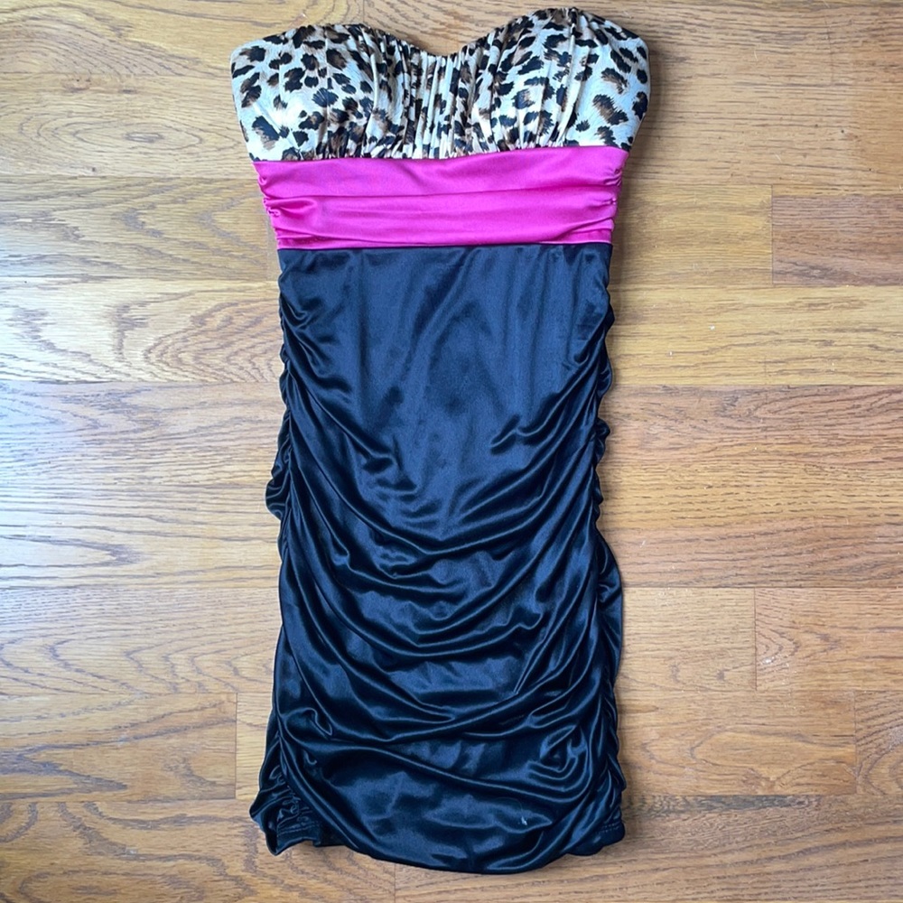 Pink/Black/Leopard Bodycon Strapless Dress Size S